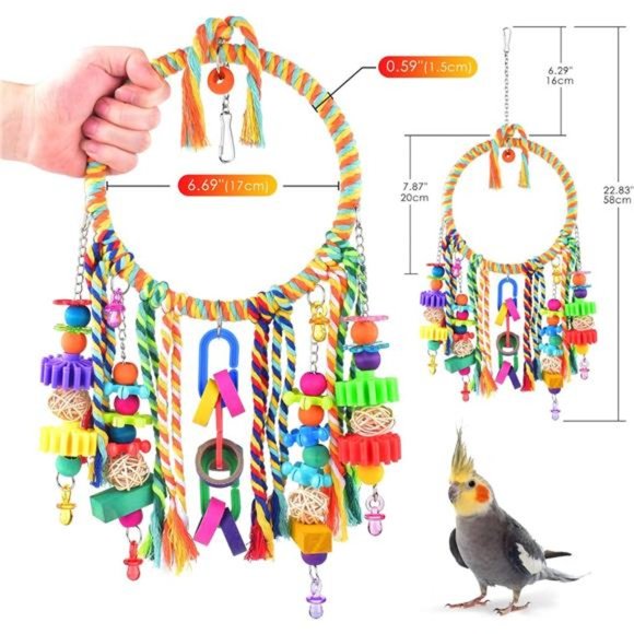 Bird Toys, Bird Swing Toy Bird Perch with Colorful Chewing Toys for Lovebirds - Picture 2 of 7